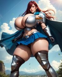 1girls ai_generated big_breasts breasts erza_scarlet fairy_tail female hair_over_one_eye hard_nipples huge_breasts kw0337 long_hair red_eyes red_hair seductive_look skimpy_armor slim_waist tattoo teasing thick_thighs wide_hips