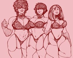 3girls abs big_breasts bra breasts cartoon_network cleavage ed_edd_n_eddy eichh-emmm female female_only gloves hair_over_eyes holimount huge_breasts human kanker_sisters lee_kanker lingerie marie_kanker may_kanker monochrome muscular muscular_female panties sketch smooth_skin thick_thighs thighhighs wide_hips