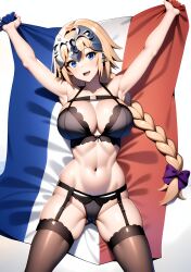 ai_generated blonde_hair fate/apocrypha fate_(series) flag france holding_flag jeanne_d'arc_(fate) jeanne_d'arc_(fate)_(all) lingerie