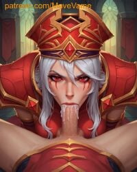 ai_generated balls blizzard_entertainment blowjob blowjob_face oral oral_creampie oral_cumshot oral_penetration oral_sex penis penis_in_mouth red_eyes sally_whitemane sucking sucking_penis white_hair world_of_warcraft