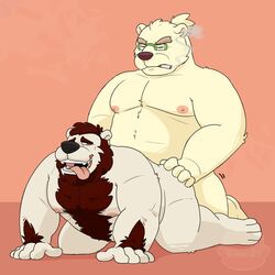 2018 anal anthro ass bear closed_eyes duo eyewear fur gay glasses humanoid_hands kiba24 leib_(tokyo_afterschool_summoners) male male_only mammal moobs nipples overweight overweight_male polar_bear simple_background smoking tokyo_afterschool_summoners tongue tongue_out transient_(oc) white_fur yaoi