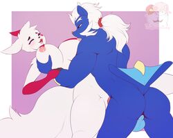 1boy 1girls 2018 anthro anthro_on_anthro anthrofied areolae arm_grab ass back big_breasts big_tail blue_fur blue_skin blush breast_fondling breast_grab breast_sucking breasts closed_eyes duo erection eyelashes female fondling fur furry guided_breast_grab hair hand_on_breast holding huggablehusky interspecies large_breasts lipstick looking_pleasured lying male missionary_position muscular muscular_male nintendo nipple_sucking nipples nude on_back on_top open_mouth oral penetration penis pink_background pokémon_(species) pokemon pokemon_(species) pokemon_bw pokemon_rse ponytail pussy red_eyes red_fur red_lipstick saliva samurott sex simple_background smile spread_legs spreading straight sucking suckling tail teeth testicles text thick_thighs tongue vaginal_penetration video_games watermark white_border white_fur white_hair wide_hips zangoose