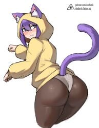 artist_name ass cat_ears cat_tail catgirl donburikazoku purple_eyes purple_hair tagme tagme_(character)