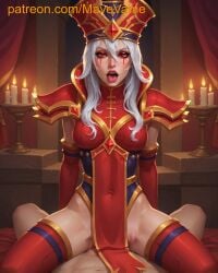 ahe_gao ahegao_face ai_generated armor blizzard_entertainment cowgirl_position loincloth open_mouth pelvic_curtain red_eyes riding sally_whitemane sex sex_under_clothes sex_under_dress sex_under_loincloth sex_under_skirt slender_body tongue_out vaginal_penetration vaginal_sex white_hair world_of_warcraft