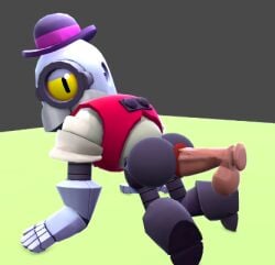 3d 3d_(artwork) barley_(brawl_stars) brawl_stars dildo dildo_in_ass gay looking_at_viewer looking_back male male_only robot solo supercell