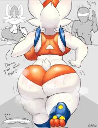 big_ass big_breasts big_butt big_thighs bunny_ears bunny_girl bunny_tail cinderace exercise feet fluffy furry furry_ass furry_ears furry_female furry_tail gafer.exe orange_shorts orange_topwear pokemon pokemon_(species) pokemon_ss rabbit sweat white_fur white_skin