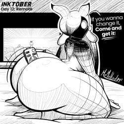 1girls ass ava_(fortnite) between_buttocks big_ass bottom_heavy bubble_butt dat_ass dialogue fat_ass female female_only fortnite huge_ass inktober large_ass looking_at_viewer massive_ass mrmelted object_between_ass png remote side_view solo talking_to_viewer text thick_ass thick_thighs thunder_thighs wide_hips