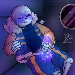 blush blushing ectopenis fallen_ghost_angel_(artist) masturbating masturbation outertale outertale_sans sans_au sweat sweating undertale undertale_au