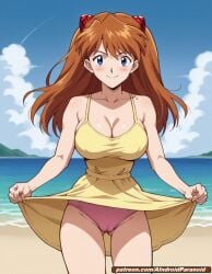 ai_generated aindroidparanoid asuka_langley_sohryu beach big_ass big_breasts big_butt blue_eyes dress huge_breasts large_ass large_breasts large_butt long_hair narrow_waist neon_genesis_evangelion neopn_genesis_evangelion neopn_genesis_evangelion ocean panties red_hair sand stable_diffusion wavy_hair