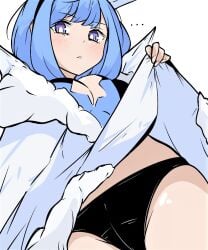 ... 1girls black_panties blue_eyes blue_hair cleavage clothes_lift dress dress_lift fire_emblem fire_emblem_heroes flashing lifted_by_self looking_at_viewer looking_down medium_breasts nifl_(fire_emblem) nintendo panties presenting skirt_lift tavi_(hosheezus) underwear upskirt