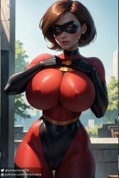 ai_generated big_breasts bodysuit brown_eyes brown_hair busty cameltoe disney elastigirl eye_mask female female_focus female_only helen_parr masked_female milf mommy pixar pixar_mom short_hair stable_diffusion superhero superhero_costume superheroine the_incredibles thick_thighs top_heavy winterzone