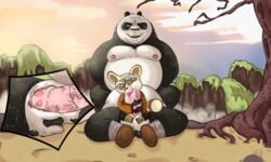 2018 anthro balls bear belly blue_eyes cum green_eyes group group_sex handjob incest kung_fu_panda li_shan male mammal master_shifu mkcrown moobs nipples one_eye_closed oral overweight overweight_male panda penis po sex sitting sweat threesome wink yaoi