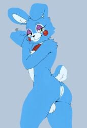 anthro ass balls blue_body blue_fur blush digital_media_(artwork) femboy five_nights_at_freddy's five_nights_at_freddy's_2 fur genitals hi_res kaelba lagomorph leporid looking_at_viewer male mammal nude rabbit scottgames simple_background solo tail thick_thighs toy_bonnie_(fnaf)