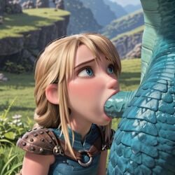 1girls ai_generated astrid_hofferson blonde blonde_female blonde_hair blonde_hair_female blowjob blue_eyes deep_blowjob deep_throat deepthroat dreamworks fellatio female how_to_train_your_dragon interspecies light-skinned_female light_skin monster oral oral_penetration oral_sex penis_in_mouth sucking sucking_dick sucking_off sucking_penis woman