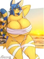 animal_crossing ankha anthro big_breasts furry large_breasts partially_clothed saasmimz tagme