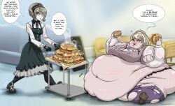 2girls akamatsu_kaede bbw danganronpa danganronpa_v3 eating fat fat_woman immobile immobilization morbidly_obese morbidly_obese_female obese obese_female overweight overweight_female roundersofter slob ssbbw tight_clothing too_big too_big_to_move toujou_kirumi wardrobe_malfunction weight_gain