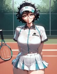 1girls ai_generated artstyle_imitation ass big_breasts black_hair breasts brown_eyes choker eyelashes eyeshadow glasses goth goth_girl gothic huge_breasts light-skinned_female messy messy_hair naughty naughty_face nerd night night_sky nipples olie pale-skinned_female round_glasses short_hair sport sports_uniform tennis tennis_racket tennis_uniform thiccwithaq_(ai_style) thick_ass thick_legs thick_lips thick_thighs thighs wavy_hair xandr