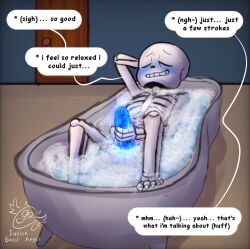 bathtub blush bubble bubbles closed_eyes dialogue ectopenis fallen_ghost_angel_(artist) masturbation sans undertale