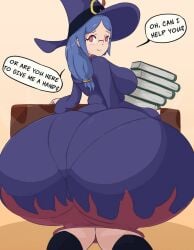 ass ass_bigger_than_body ass_bigger_than_head big_ass big_booty big_breast big_breasts big_butt blue_hair bottom_heavy breasts clothed clothing dumptruck_ass dumptruck_butt fat_ass fat_butt gigantic_ass glasses huge_ass huge_butt hyper_ass little_witch_academia long_hair massive_ass massive_butt on_back pantylines pawg phat_ass princessofsmut red_eyes text thick_ass ursula_callistis witch witch_hat