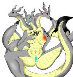 anthro big_breasts breasts dragon erzabloodred female hydra multi_head nude pussy solo tattoo