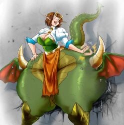 1girls debris destruction dragon_girl dragon_horns dragon_tail falling_debris falling_rocks female huge_ass huge_thighs loincloth ms._p_bottom_(rchammer) rchammer thick_thighs thighs