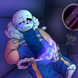 blush blush ectopenis fallen_ghost_angel_(artist) outertale outertale_sans sans_au sweat taking_clothes_off undertale undertale_au