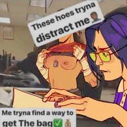 female/female female_only femscout funny golbeetle medium_breasts meme meme_reference miss_pauling presenting_breasts realistic_breast_size shirt_lift shirt_up shitpost team_fortress_2 these_hoes_tryna_distract_me_(meme) valve yuri