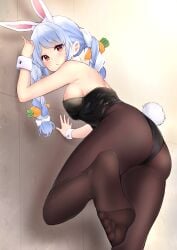 1girls absurd_res absurdres arm_support armpits ass ass_cleavage back bare_armpits bare_arms bare_hands bare_shoulders bare_skin black_bunnygirl_costume black_bunnysuit black_legwear black_leotard black_pantyhose blue_eyebrows blue_hair blue_hair_female blush blushing_at_viewer blushing_female braid braided_hair braided_ponytail braided_twintails breasts bunny_ears bunny_tail bunnygirl bunnygirl_outfit butt_crack butt_crack_outline carrot collar dot_nose elbows feet female female_focus female_only fingers foot_up full_body hair_ornament hair_ornaments haru_(re_ilust) high_resolution highres hololive knees leaning_against_wall leg_up legs legwear leotard light-skinned_female light_skin long_hair looking_at_viewer medium_breasts orange_eyes orange_eyes_female pantyhose shoulders sideboob simple_background slender_body slender_waist slim_girl slim_waist soles solo standing thick_thighs thighs thin_waist toes twintails twintails_(hairstyle) underboob usada_pekora virtual_youtuber white_bunny_ears white_collar white_wrist_cuffs wrist_cuffs