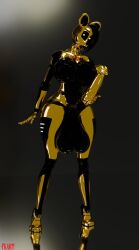 3d 3d_(artwork) animal_genitalia animal_penis animatronic ass balls big_balls big_breasts big_butt big_penis breasts digital_media_(artwork) equine_genitalia equine_penis five_nights_at_freddy's freekiller futanari genitals glowing glowing_eyes gold_(metal) gold_body gold_penis golden_freddy_(fnaf) head_to_side hi_res high_heels huge_balls huge_cock intersex looking_at_viewer machine metallic_body metallic_hair penis pseudo_hair robot scottgames solo standing stroking_penis thick_thighs