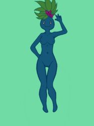 1girls :3 anthro anthrofied barefoot breasts female female_only flora_fauna green_background i-am-that-japanesse nintendo nude oddish plant plant_hair pokémon_(species) pokemon pokemon_rgby ponytail pussy simple_background solo video_games wave