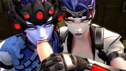 1boy 2girls 3d alternate_costume animated assisted_fellatio black_lily_widowmaker blizzard_entertainment blue_hair blue_skin fellatio female headgear loop lunar_new_year lunar_new_year_series male multiple_girls no_sound oral overwatch overwatch_2 overwatch_archives penis straight talon_widowmaker teamwork threesome video widowmaker year_of_the_dog yellow_eyes