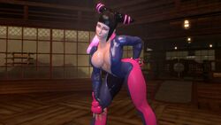 3d ass bent_over black_hair bodysuit bouncing_breasts breasts capcom female female_only human jiggle juri_han large_breasts looking_at_viewer presenting presenting_breasts seductive shiny_skin solo source_filmmaker street_fighter street_fighter_v teasing unzipped zenu