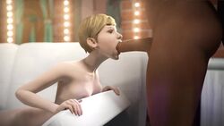 1boy 1girls 3d animated blonde_hair breasts dark-skinned_male dark_skin deepthroat fellatio female interracial irrumatio life_is_strange male nipples no_sound oral penis short_hair ssppp tagme throat_bulge victoria_chase video