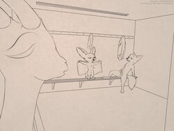 anthro being_watched black_and_white canine disney fennec finnick fluffytuft fox gay group hi_res locker_room male male_only mammal masturbation nick_wilde penile_masturbation penis public towel voyeur yaoi zootopia zpd