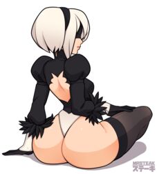 ass female female_only mrsteak nier nier:_automata simple_background solo thighhighs yorha_2b