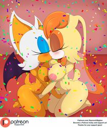 2018 2girls anthro anthro_only big_breasts bigdon1992 breast_press breasts confetti duo eyeshadow female female_only fingering furry furry_only kissing lagomorph makeup mammal nipples nyuroraxbigdon patreon rabbit rouge_the_bat sega sex simple_background sonic_(series) vanilla_the_rabbit video_games wings yuri