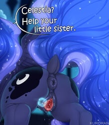 anus ass blue_fur equine female friendship_is_magic fur horse kuroran magic mammal my_little_pony pony princess princess_luna_(mlp) pussy pussy_juice royalty solo wings