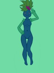 1girls :3 anthro anthrofied armless barefoot breasts female female_only flora_fauna green_background i-am-that-japanesse nintendo nude oddish original_character plant plant_hair pokémon_(species) pokemon pokemon_rgby ponytail pussy simple_background solo video_games wave