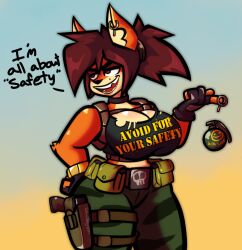 anthro bandicoot grenade grenade_pin large_breasts maverick_maive wonderwaffle93