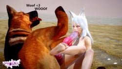 3d animal_humanoid bestiality big_breasts blowjob cat_tail dog fellatio female_on_feral feral_on_female fox_ears fox_girl fox_humanoid foxgirl kuuri long_hair nude nude_female oral oral_sex penis_in_mouth riaykuras_playground sucking sucking_penis tail whisker_markings white_hair white_hair_female zoophilia