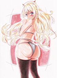 ass ass_focus blonde_hair blue_eyes blush blush bra drawn from_behind goddess_of_victory:_nikke nerin panties thighhighs tove_(nikke) underwear