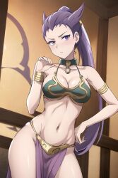 1girls ai_generated cosplay pokemon purple_eyes purple_hair slave_bikini slave_leia_(cosplay) winona_(pokemon)