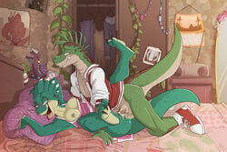 3_toes anthro anthro_on_anthro bed bedroom bottomless breasts brother brother_and_sister charlene_sinclair claws clothed clothed_sex clothing cum cum_in_pussy cum_inside cum_splatter dinosaur dinosaurs_(series) disney duo exposed_breasts feet female footwear fuf highres incest inside jewelry jim_henson jim_henson_studios looking_pleasured lying male medium_breasts mirror missionary_position muppets on_back open_mouth open_shirt orgasm penetration pillow plant poster pussy pussy_juice radio robbie_sinclair scalie sex sibling signature sister straight toe_claws toes tongue tongue_out vaginal_penetration