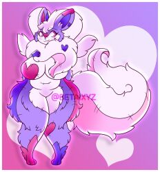 anthro beta1xyz big_breasts cinccino female female_only fluffy fluffy_tail furry hand_on_breast heart heart_pasties hi_res pasties pokémon_(species) pokemon tagme tail thick_thighs