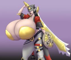 aegislash animate_inanimate armor blues64 female female_only hi_res huge_breasts humanoid knight lipstick marauder6272 pokémon_(species) pokemon shield shiny_aegislash shiny_pokemon solo sword tagme thick_thighs