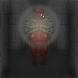 behind_view bracken_(lethal_company) corridor dark_room fat_ass guywithdapen leaves lethal_company looking_back monster no_mouth no_visible_genitalia non-human non-human_only red_skin thick_thighs