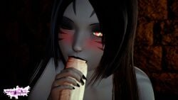 3d black_hair black_hair_female blowjob blush blushing catgirl cupiditatem dark-skinned_female dark_skin fellatio final_fantasy final_fantasy_xiv male/female miqo'te one_eye_closed oral oral_sex penis_in_mouth red_eyes riaykuras_playground sucking sucking_penis