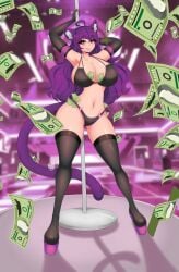 breasts dancer lion money_under_clothes purple_hair