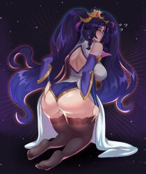 ass ass ass_focus back back_view big_ass big_breasts blush breasts breasts fat_ass female female_focus female_only immortal_journey_series immortal_journey_sona league_of_legends long_hair looking_back mambolina purple_hair solo solo_female solo_focus sona_buvelle thick thick_thighs