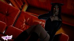 3d black_clothing black_collar catgirl cupiditatem dark-skinned_female dark_skin female_only final_fantasy final_fantasy_xiv miqo'te red_eyes riaykuras_playground solo